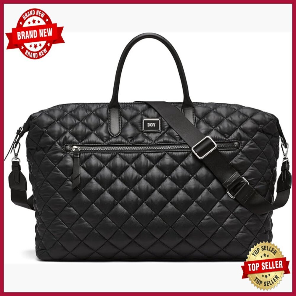 Medium Quilted Weekender Bag, Nylon, Adjustable Strap, Travel Essential